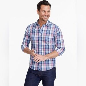UNTUCKit Yarden Men's Large Slim Fit Long Sleeve Button Down Navy Blue Pink